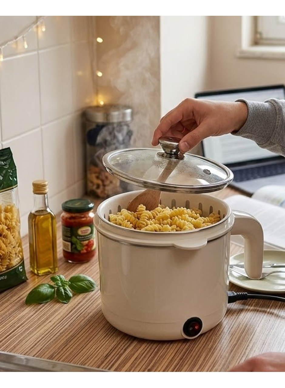 Elektrikli Mini Tencere 1 Litre Çorba Pilav Makarna Pişirici Çok Fonksiyonlu