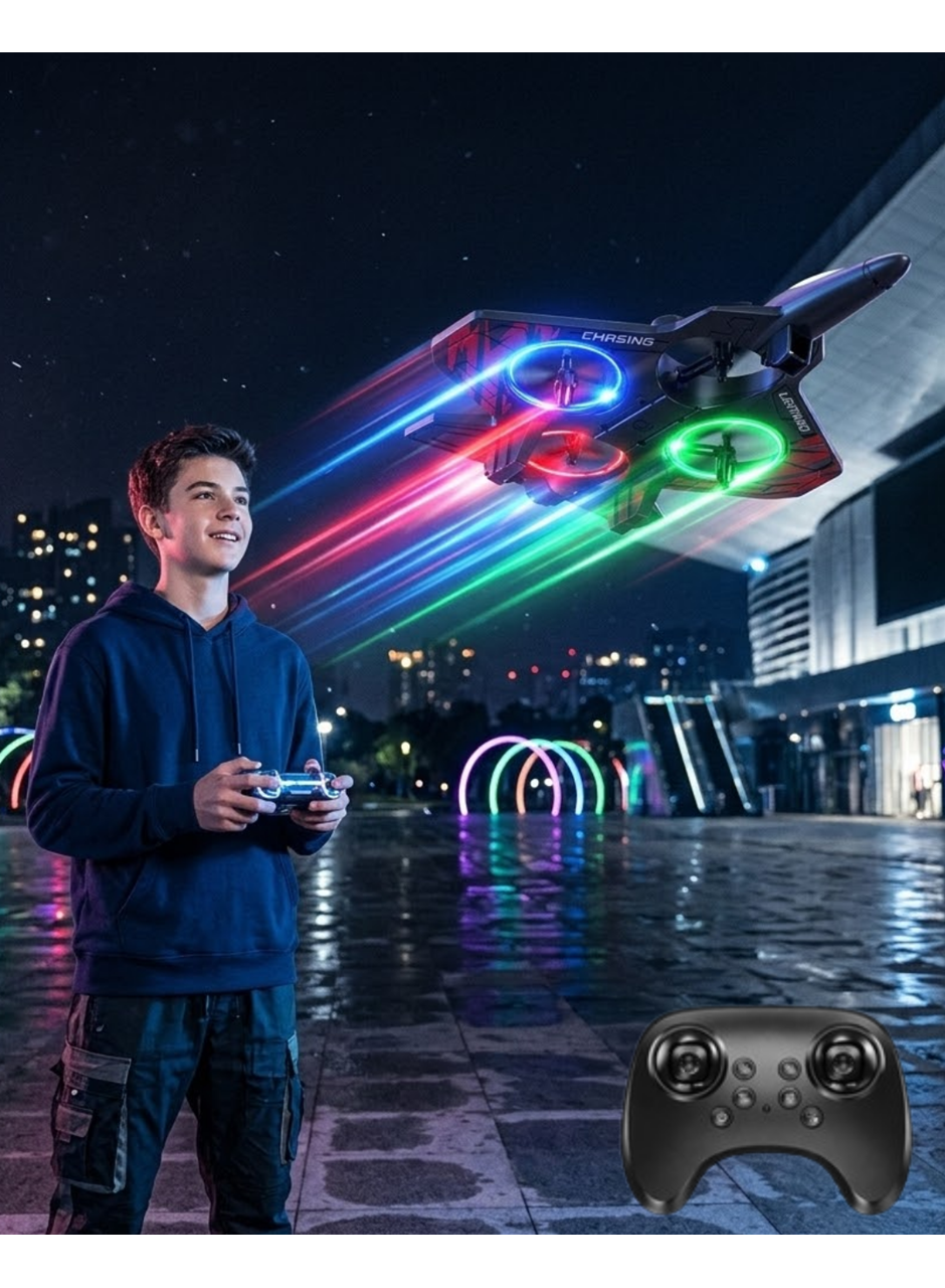 LED Işıklı Fighter Jet Tasarımlı Drone Uzaktan Kumandalı Akrobatik Oyuncak Uçak