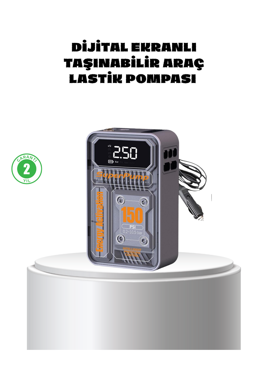 Taşınabilir Kablosuz Hava Pompası – 150 PSI Güçlü Basınç ve 6000mAh Şarjlı