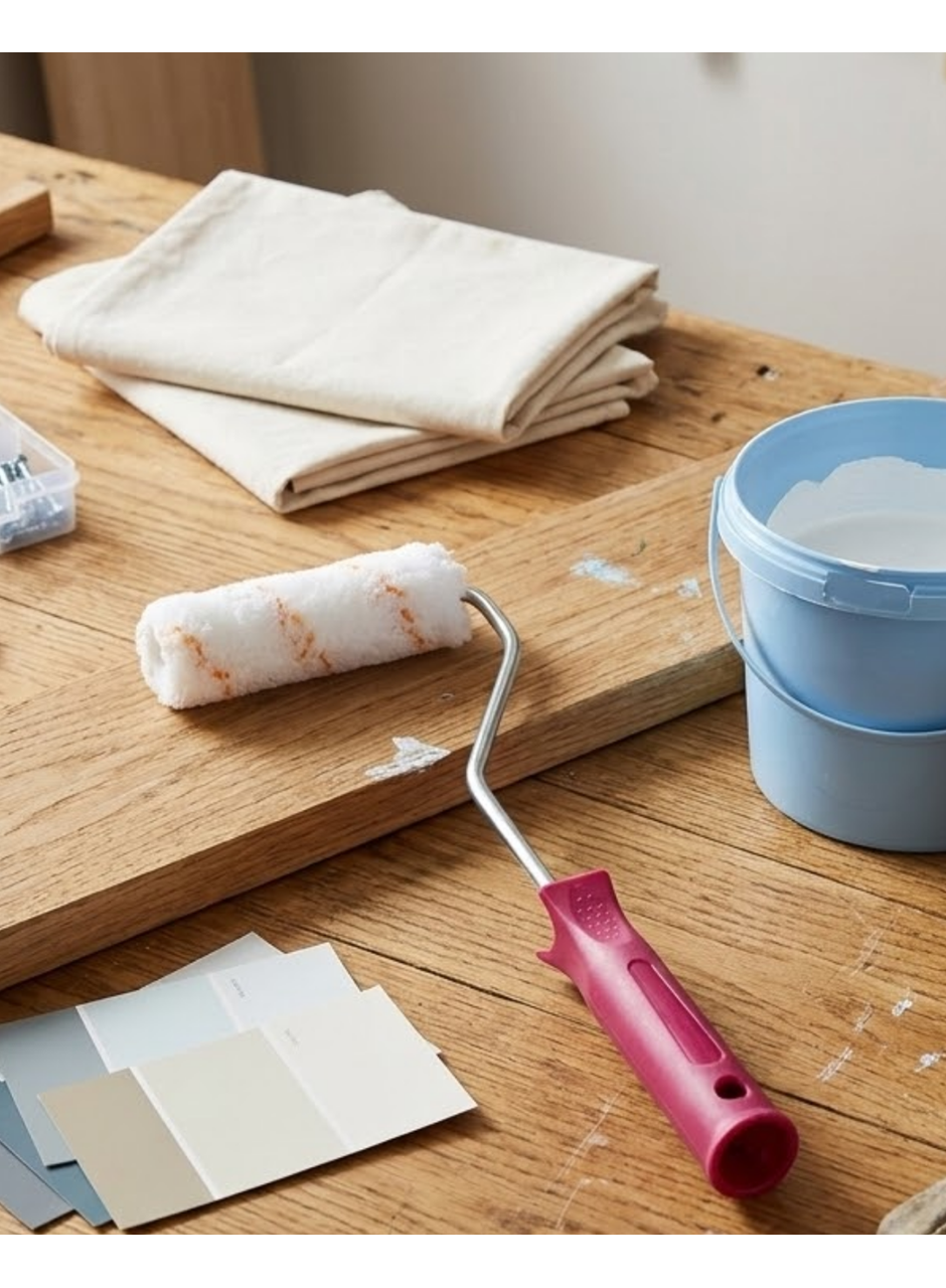 Mini Boya Fırça Seti 10 Cm Rulo Fırça 6 Adet Yedek Rulo Hediyeli Duvar Boyama Aparatı