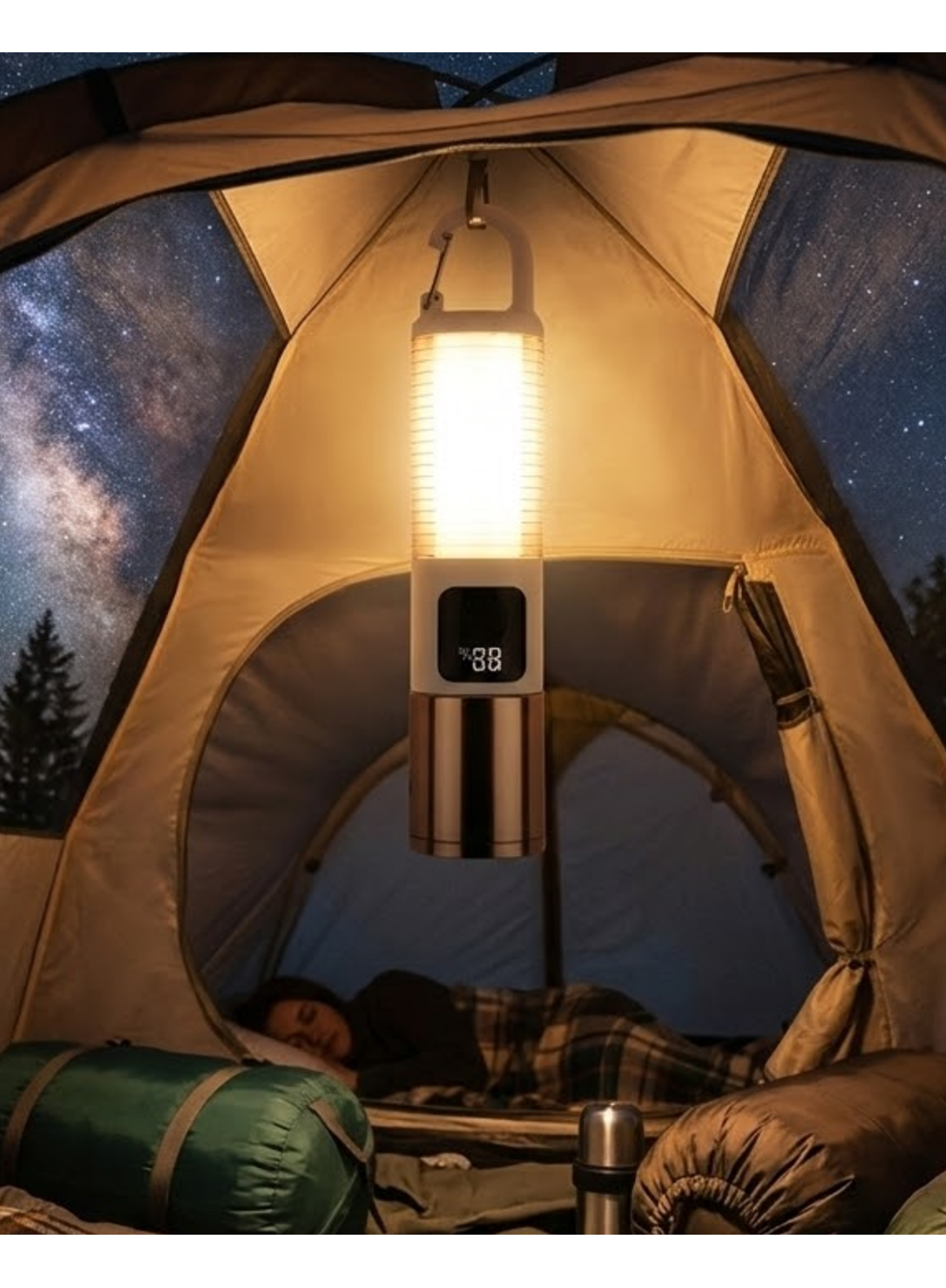 LED Kamp Lambası USB Şarjlı 500 Lümen Parlaklık Güç Göstergeli Taşınabilir Fener