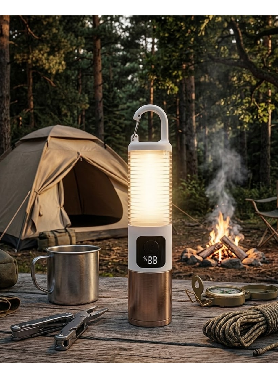 Taşınabilir LED Kamp Feneri USB Şarjlı Yüksek Parlaklık 500 Lümen Güç Göstergeli