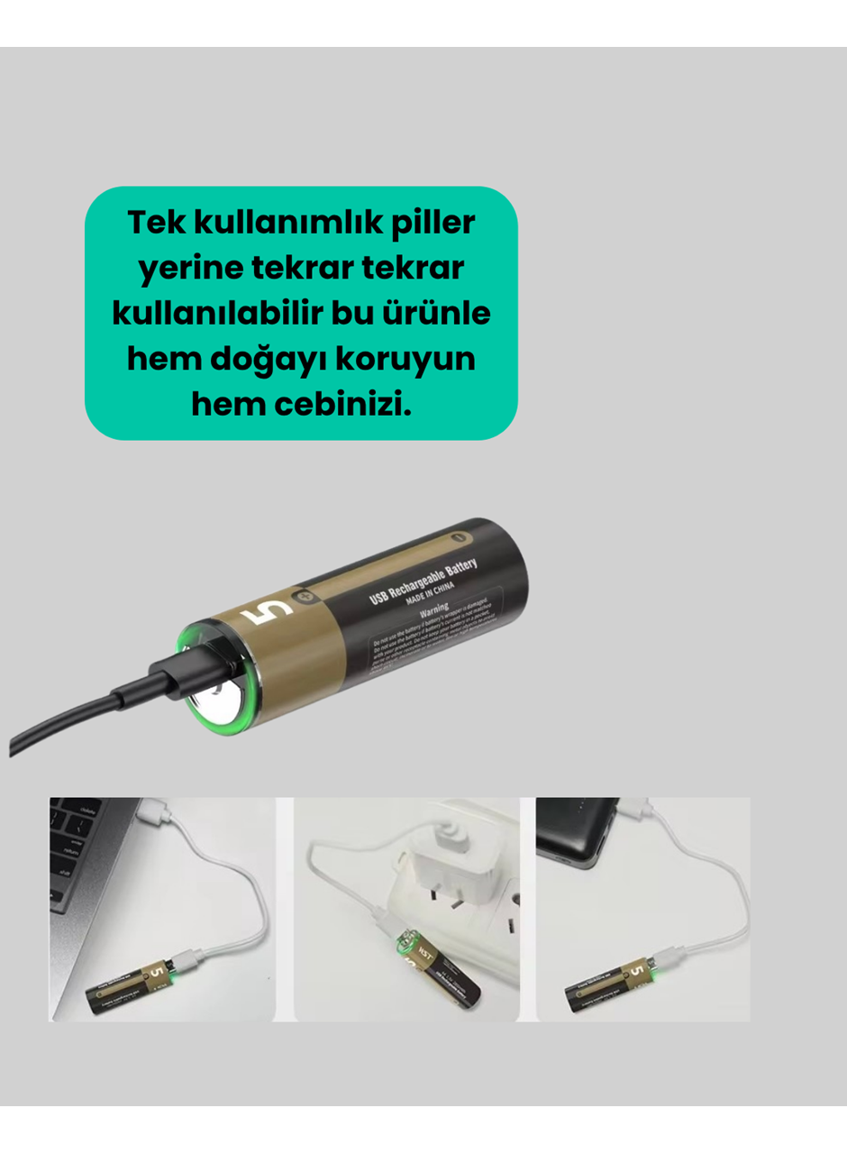 Yüksek Performanslı AA USB Şarjlı Lityum Pil | 1.5V Sabit Güç | 2’li Paket