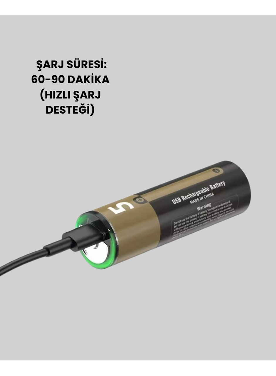USB Type-C Girişli Şarjlı AA Lityum Pil | 1.5V Sabit Çıkış | 3200mWh (2'li Paket)