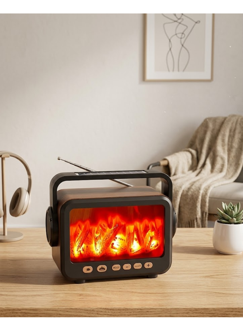 LED Şömine Efektli Kablosuz Hoparlör FM Radyo Müzik Çalar