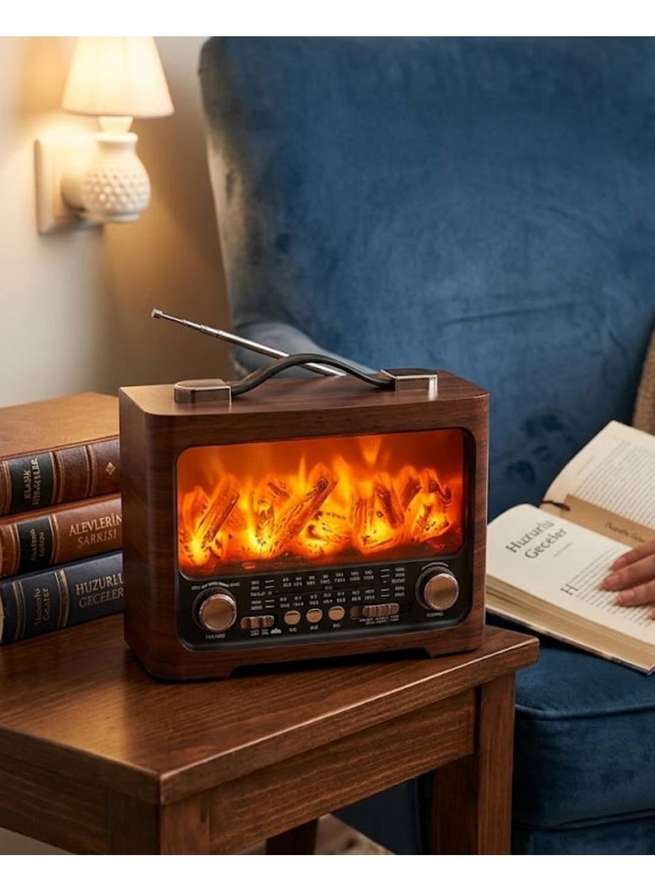 Retro Şömine Tasarımlı Bluetooth Hoparlör FM Radyo USB TF Kart Müzik Çalar