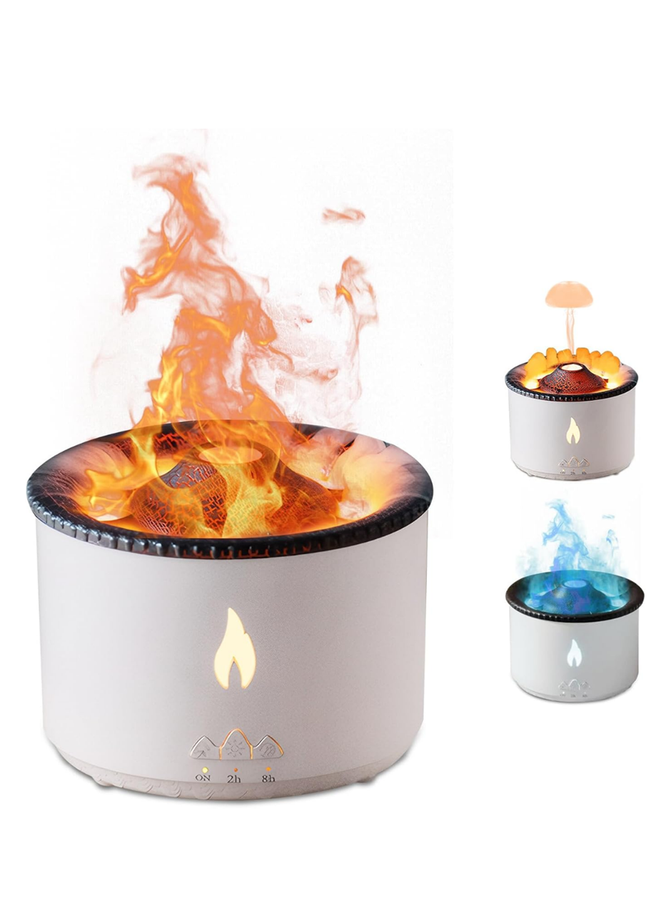 Alev ve Volkan Efektli Ultrasonik Aroma Difüzörü LED Gece Lambalı Hava Nemlendirici
