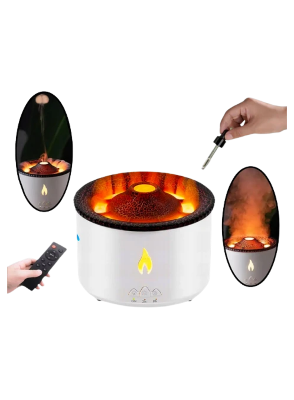 Alev ve Volkan Efektli Ultrasonik Aroma Difüzörü LED Gece Lambalı Hava Nemlendirici