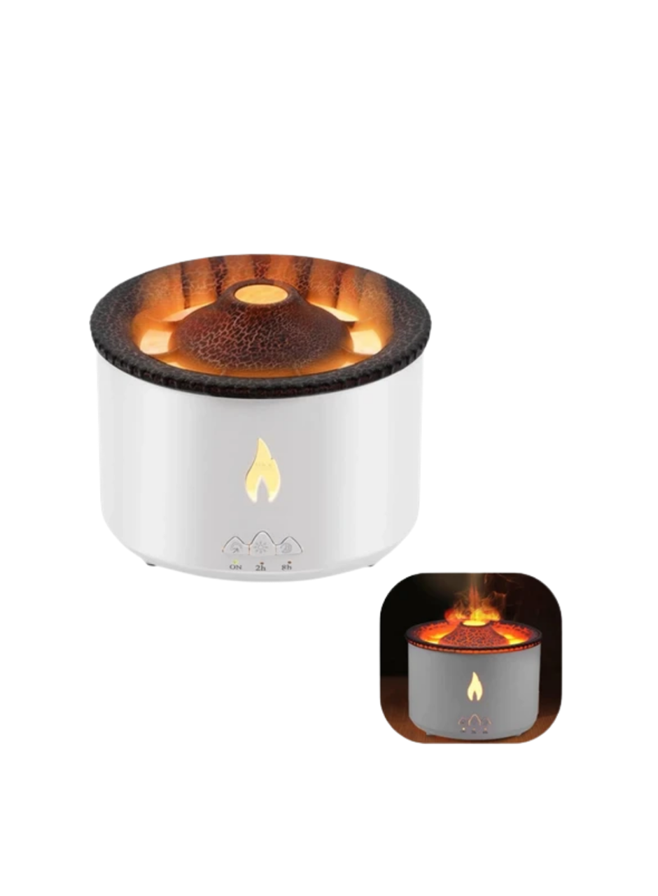 Alev ve Volkan Efektli Ultrasonik Aroma Difüzörü LED Gece Lambalı Hava Nemlendirici