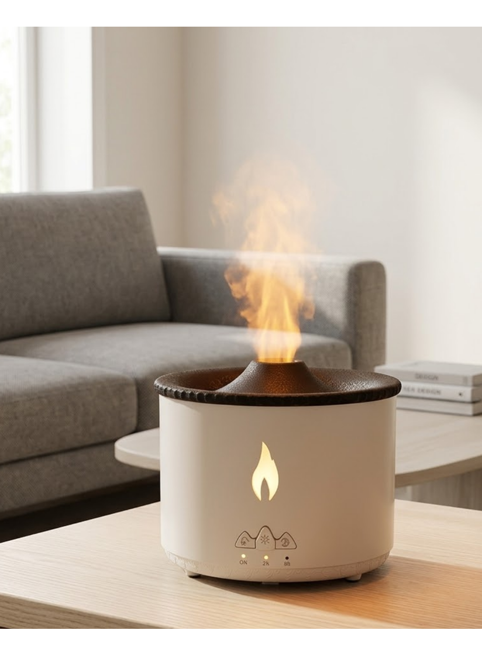 Ultrasonik Aromaterapi Difüzörü Alev Efektli Ortam Nemlendirici Zamanlayıcılı Sessiz Çalışma