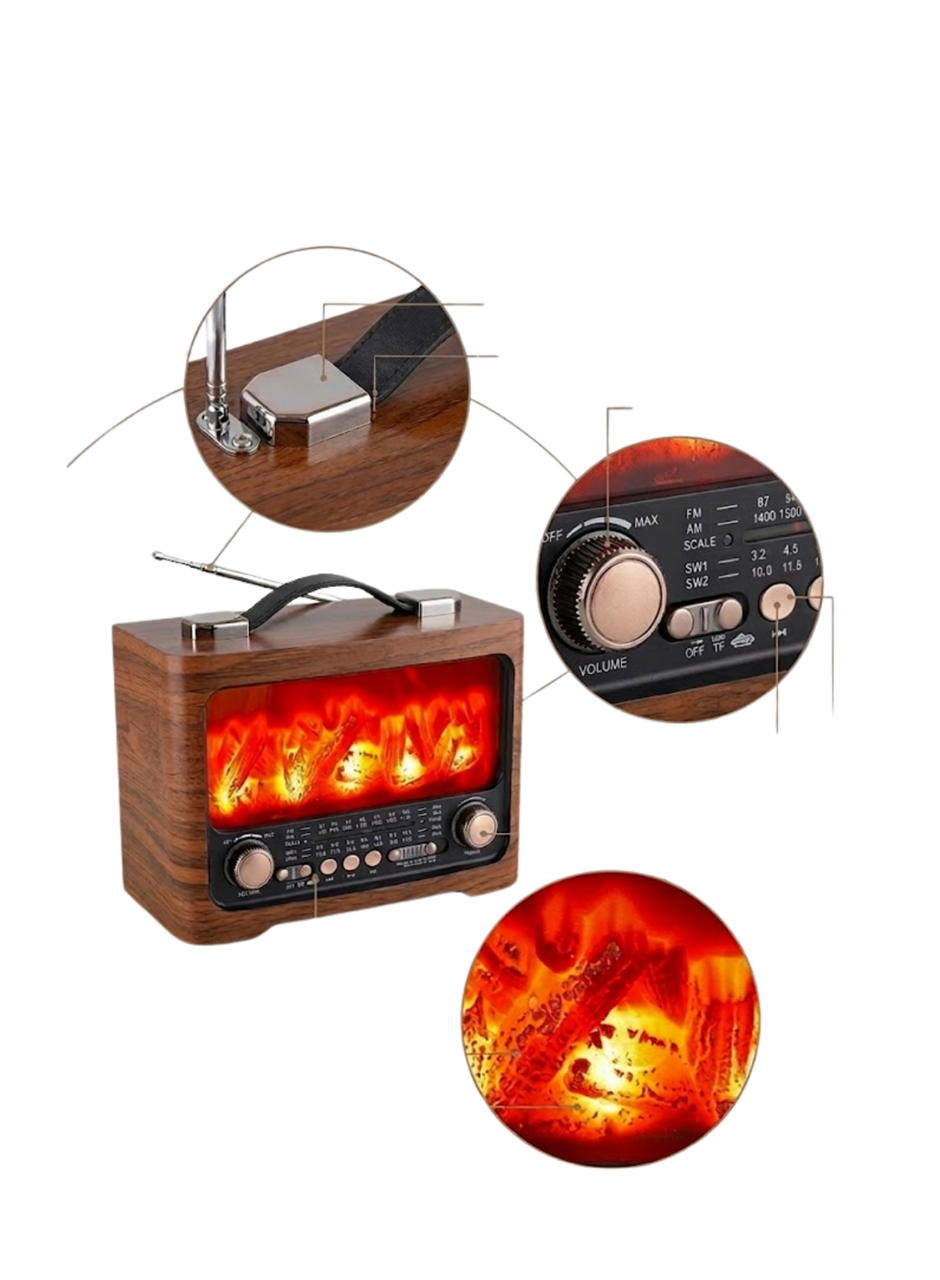 LED Şömine Efektli Kablosuz Hoparlör Bluetooth Radyo USB TF Kart Destekli