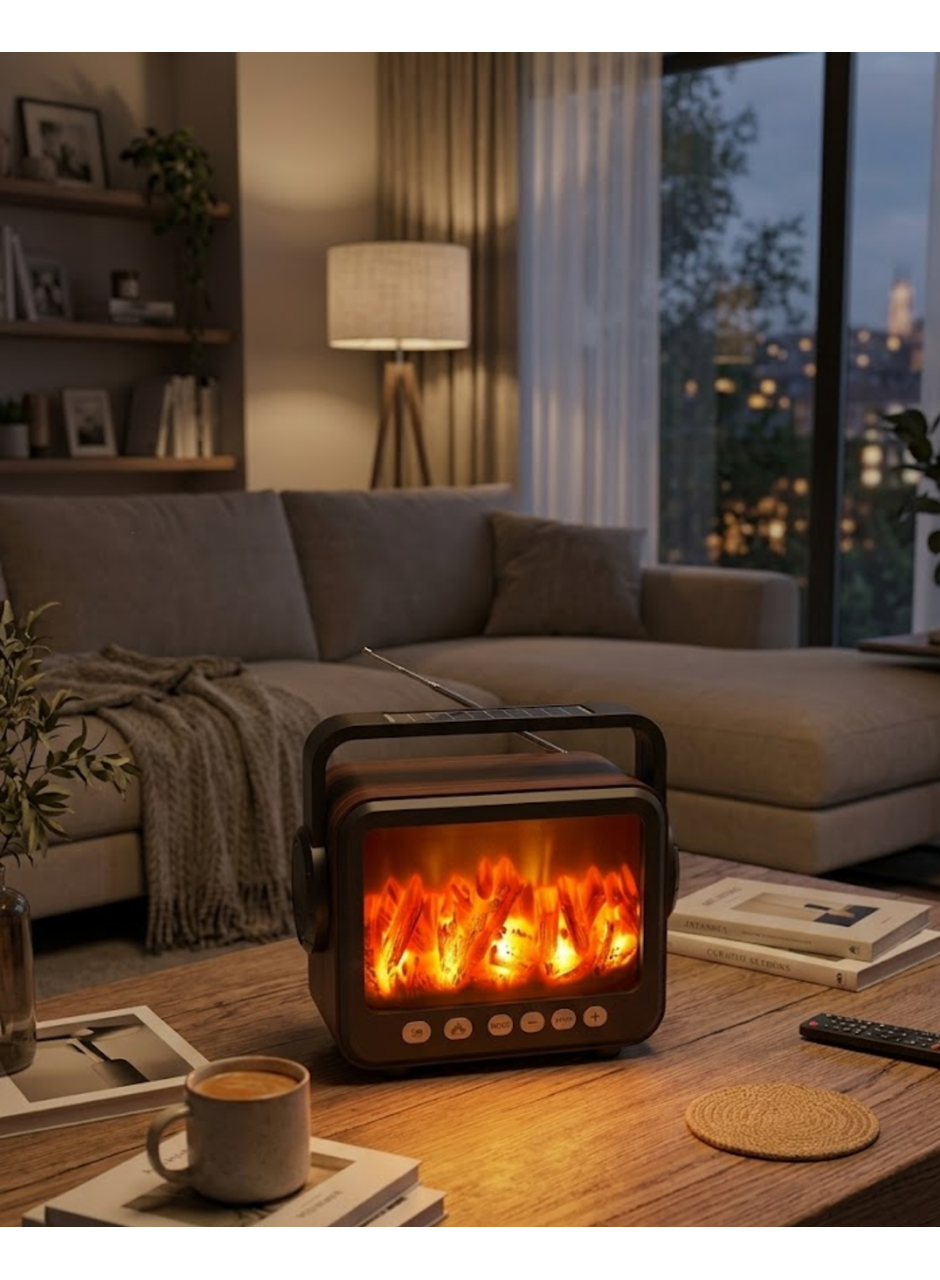 Şömine Efektli Bluetooth Hoparlör FM Radyo USB TF Kart Destekli Kablosuz Müzik Çalar