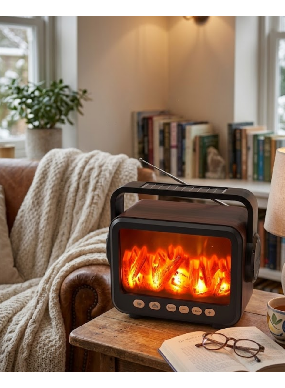 Taşınabilir Şömine Efektli Bluetooth Hoparlör LED Işıklı Radyo