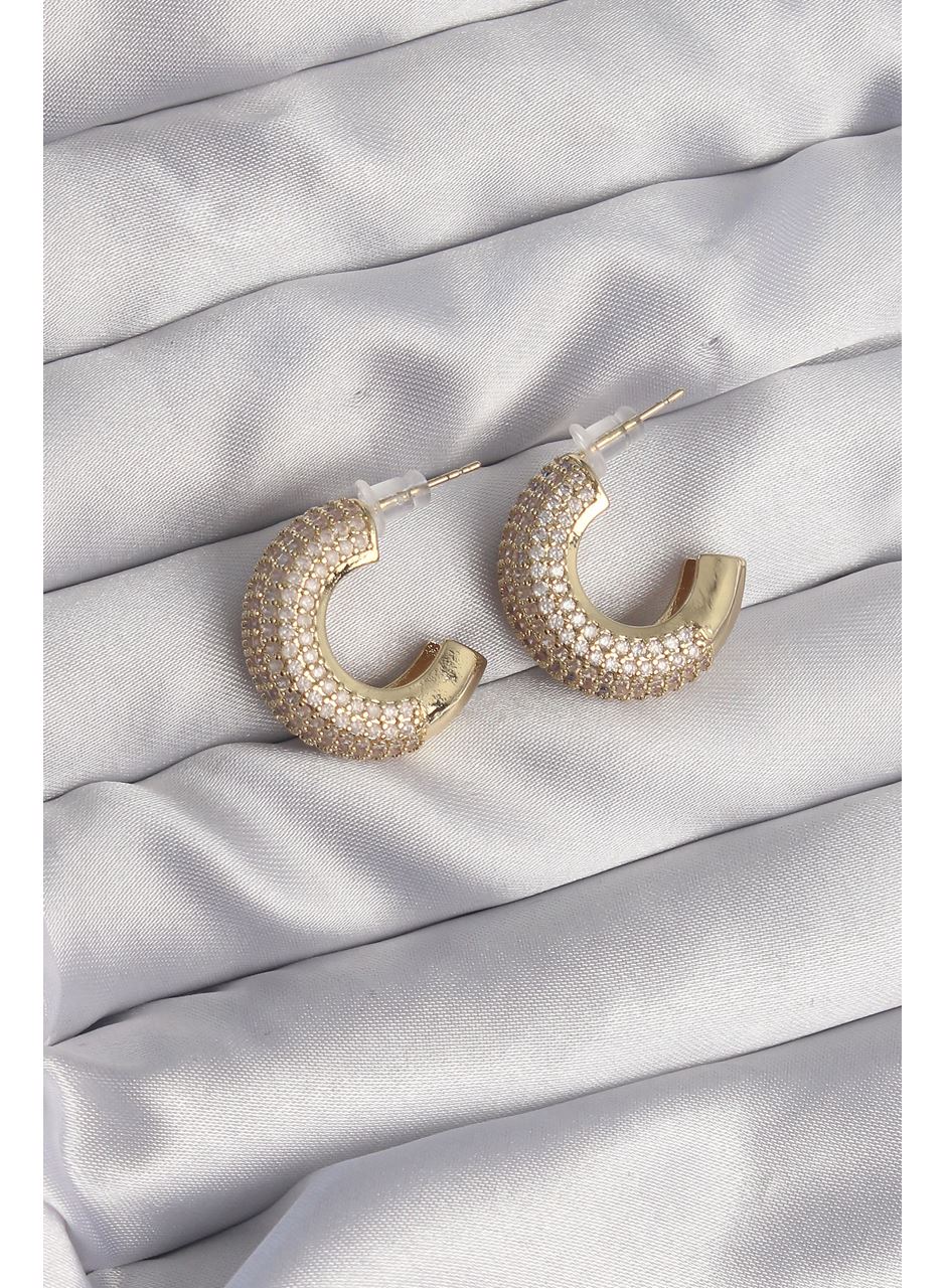 Pirinç Gold Renk Zirkon Taşlı Yarım Halka Küpe