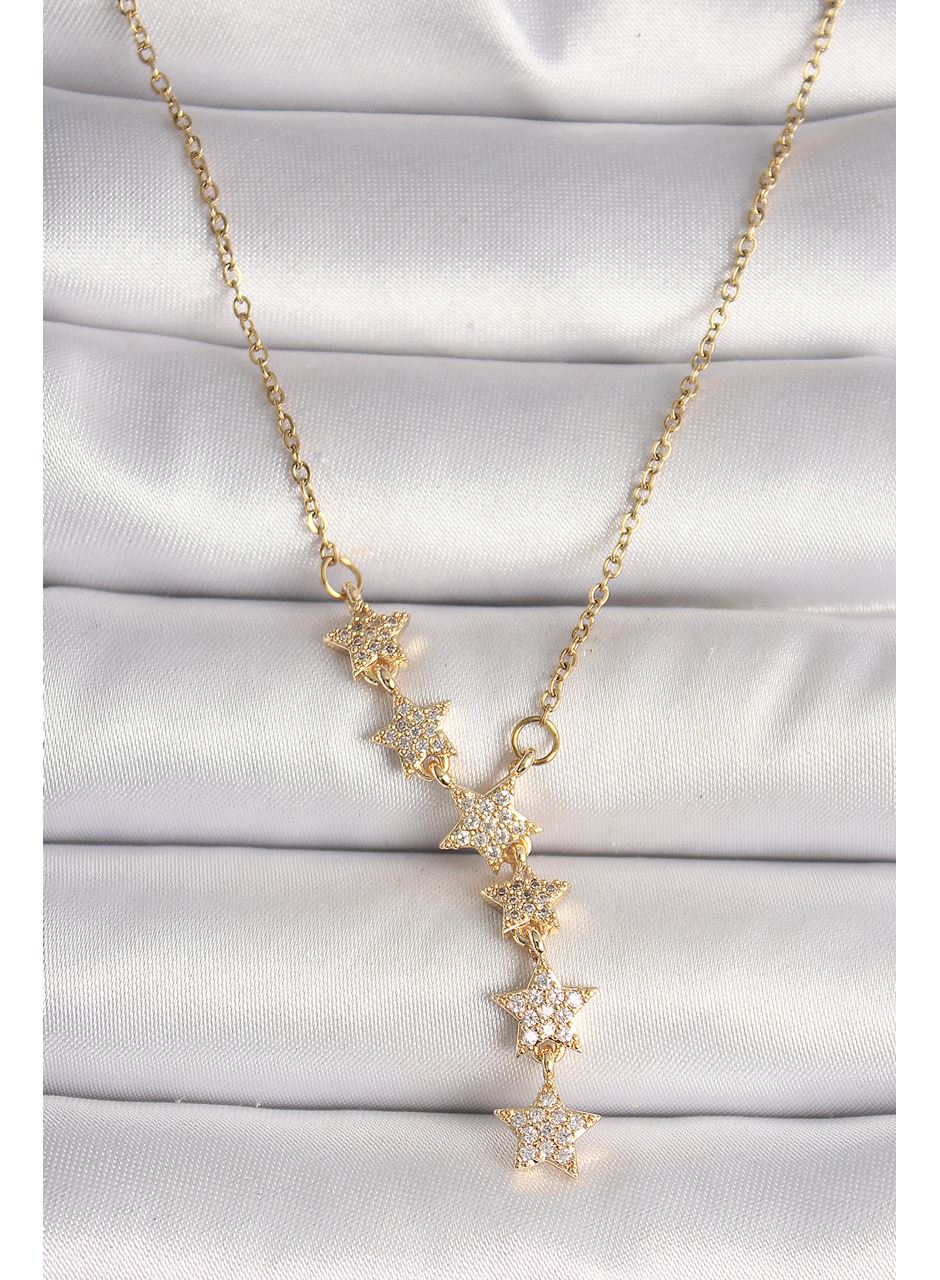 316L Çelik Gold Renk Zincir Zirkon Taşlı Yıldız Model Kadın Kolye