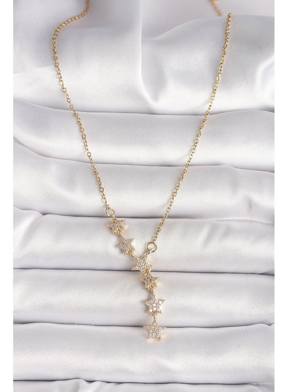 316L Çelik Gold Renk Zincir Zirkon Taşlı Yıldız Model Kadın Kolye