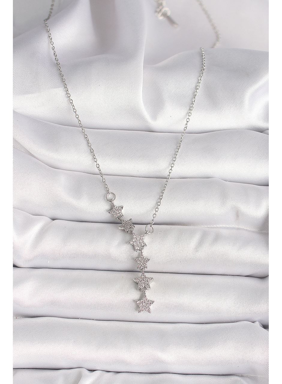 316L Çelik Gümüş Renk Zincir Zirkon Taşlı Yıldız Model Kadın Kolye