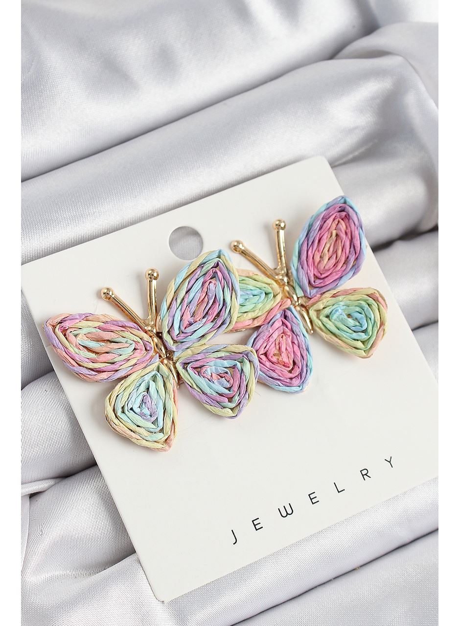 Pirinç Rainbow Kelebek Model Gold Renk Kadın Hasır Küpe