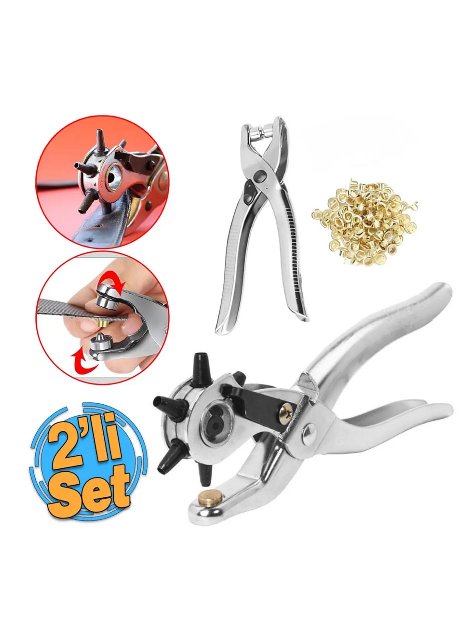 Kemer Delme Aparatı 2li Set Deri Kemer Çanta Ayakkabı Delme Pensesi