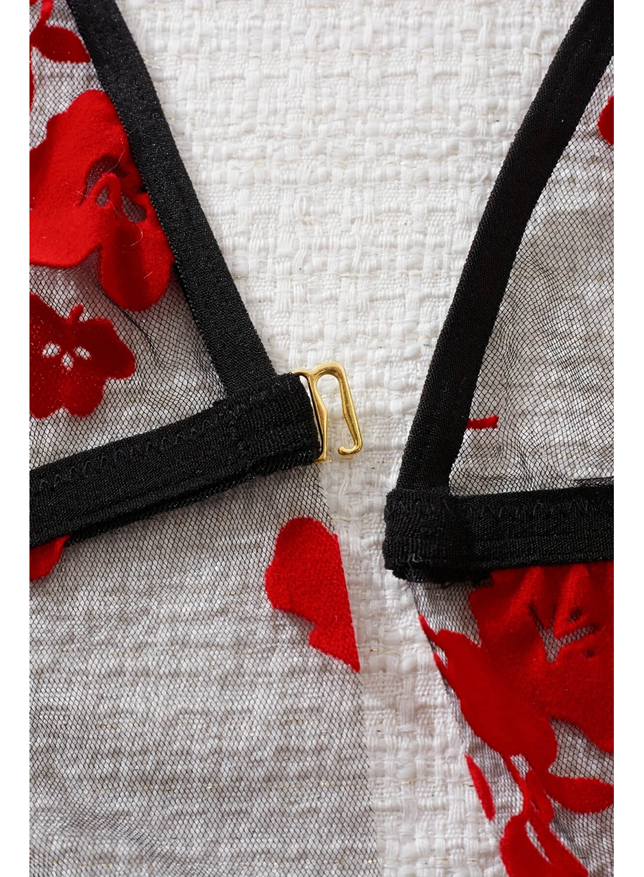 Çiçek Desenli Siyah Transparan Tül Gecelik TM1319