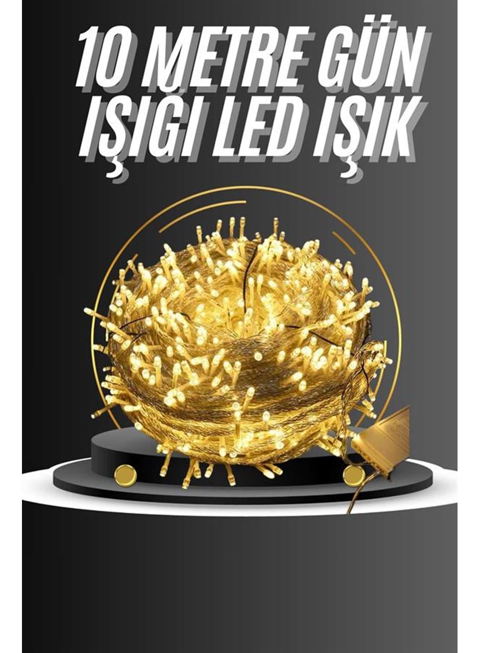 10 Metre Günışığı Led Işık Fişli Dekoratif Sarı Ton Aydınlatma 3 Modlu Led Şerit