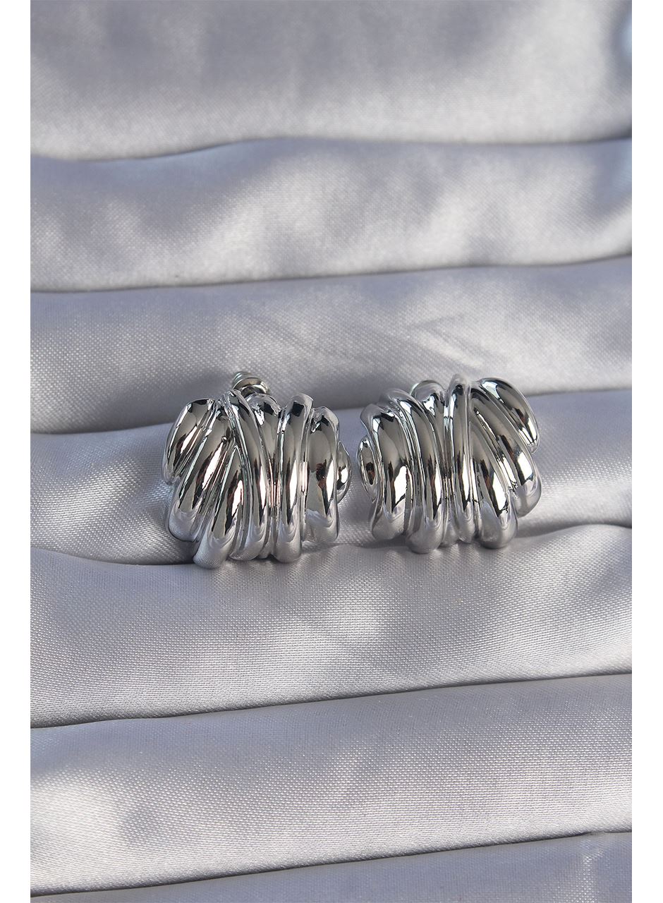 Pirinç Gümüş Renk Tırtıklı Bombe Model Küpe