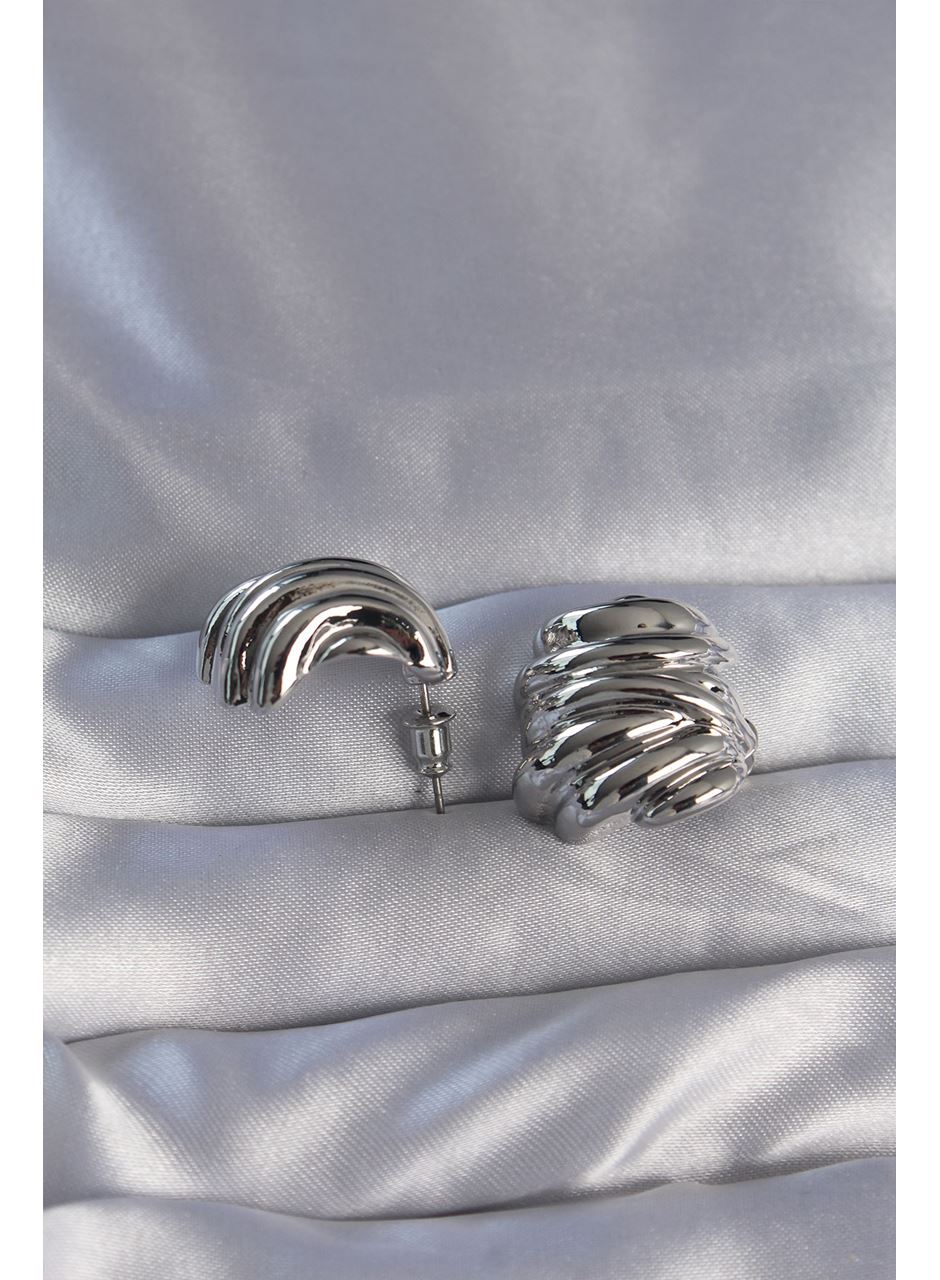 Pirinç Gümüş Renk Tırtıklı Bombe Model Küpe