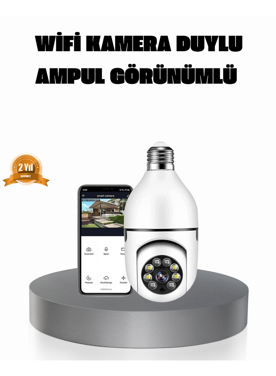 360° Akıllı Güvenlik Kamerası – Duya Takılabilir, Wi-Fi Bağlantılı, Hareket Sensörlü