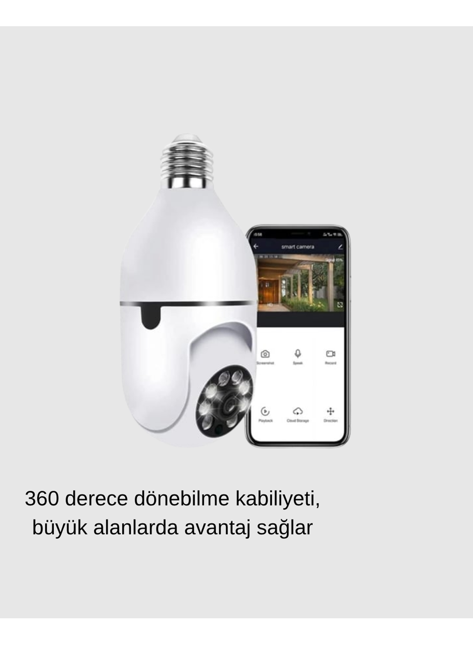360° Akıllı Güvenlik Kamerası – Duya Takılabilir, Wi-Fi Bağlantılı, Hareket Sensörlü