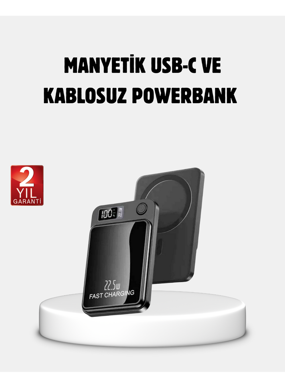 Manyetik Powerbank 15W Wireless Hızlı Şarj LED Ekranlı