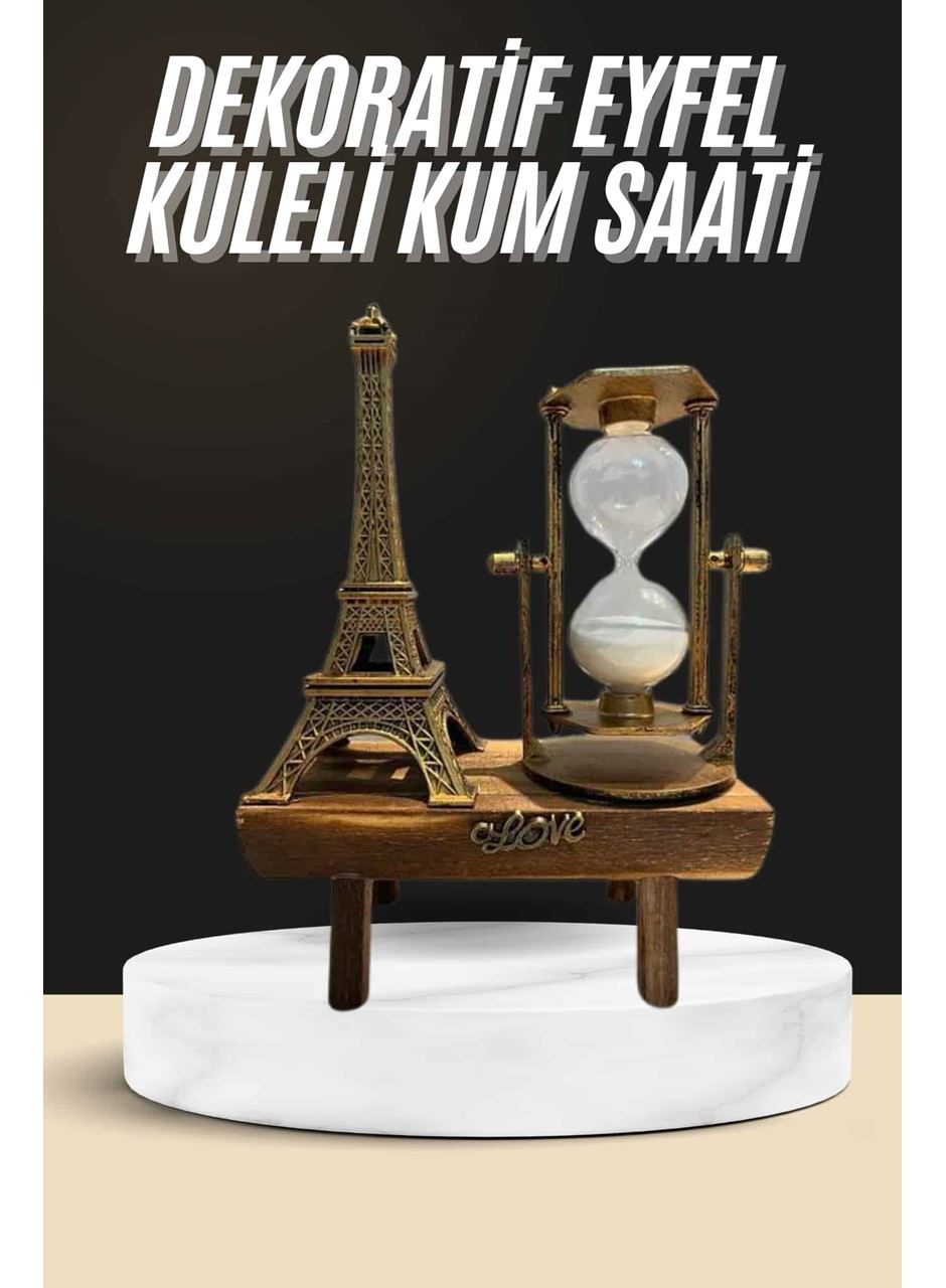 Retro Eyfel Kulesi Ve Kum Saati Dekoratif Ahşap Görünümlü Masa Biblosu