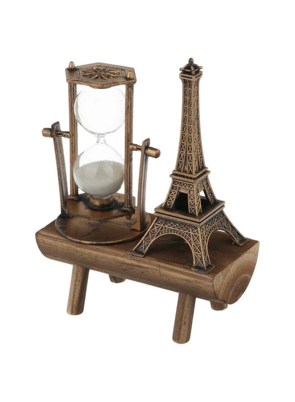 Retro Eyfel Kulesi Ve Kum Saati Dekoratif Ahşap Görünümlü Masa Biblosu