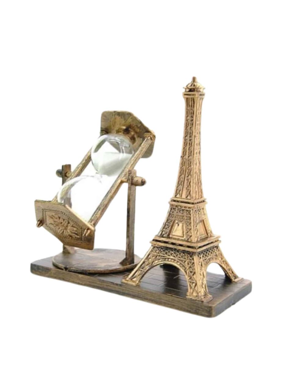 Retro Eyfel Kulesi Ve Kum Saati Dekoratif Ahşap Görünümlü Masa Biblosu