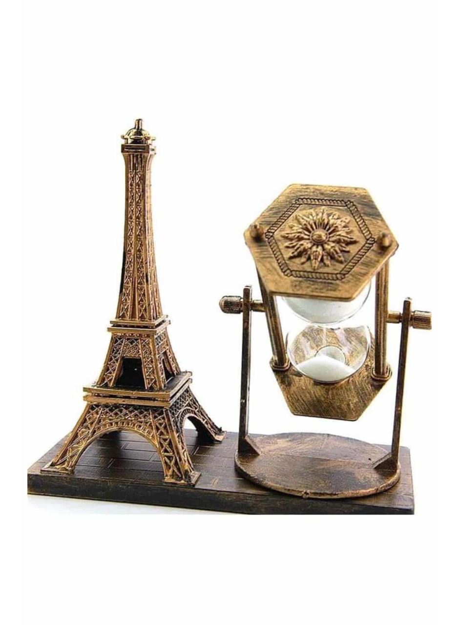 Retro Eyfel Kulesi Ve Kum Saati Dekoratif Ahşap Görünümlü Masa Biblosu