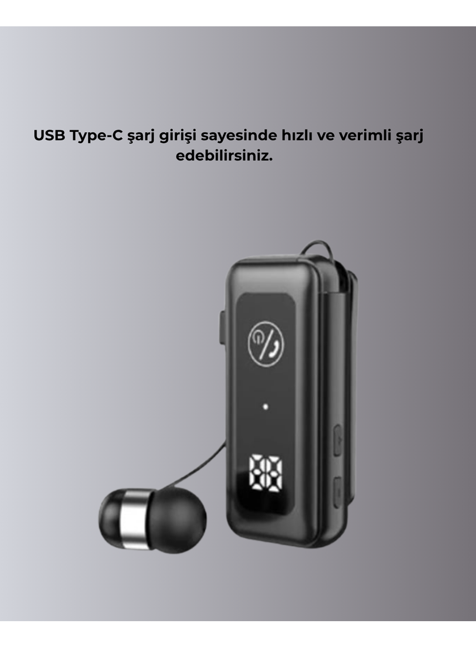 Bluetooth 5.2 Kablolu Makaralı Kulaklık | Dijital Ekran ve Titreşimli Bildirim