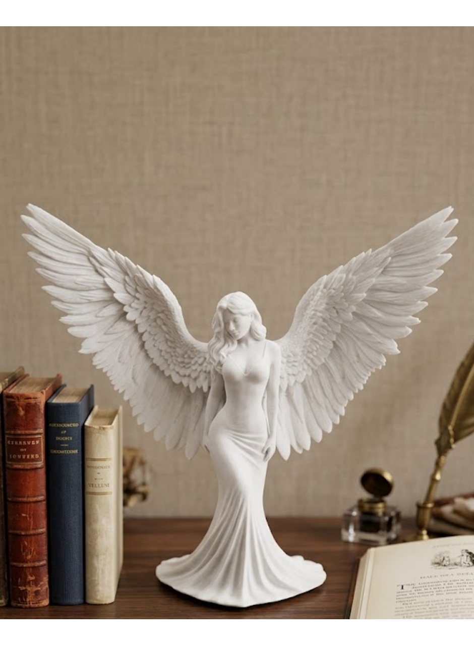 Kanatlı Melek Figürü 3D Baskı Dekoratif Heykel Biblo Ev Ofis Aksesuarı