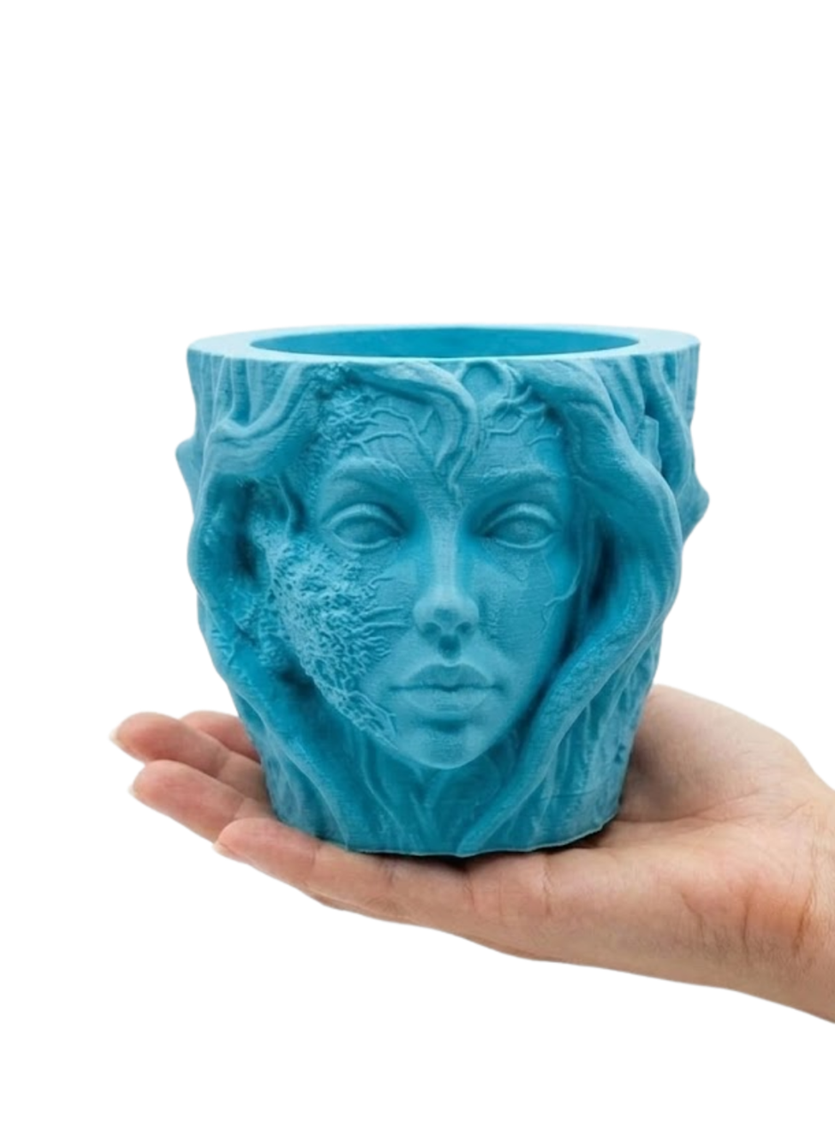 Estetik Kadın Yüzü Heykel Tasarımlı Dekoratif 3D Saksı Vazo