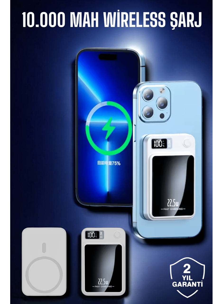 22.5W Magsafe Kablosuz Şarjlı Powerbank Dijital Ekran ve Hızlı Şarj