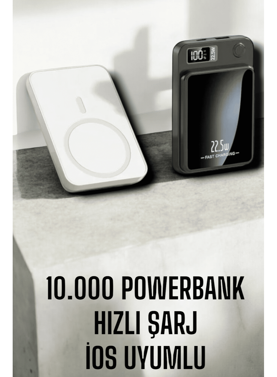22.5W Magsafe Kablosuz Şarjlı Powerbank Dijital Ekran ve Hızlı Şarj