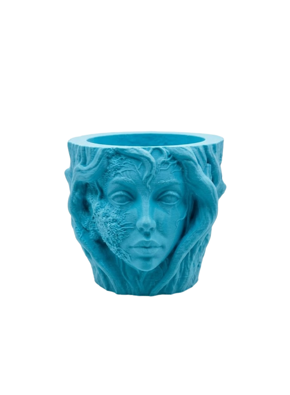 Dekoratif 3D Kadın Yüzü Ağaç Tasarımlı Saksı Vazo Modern Ev Dekoru