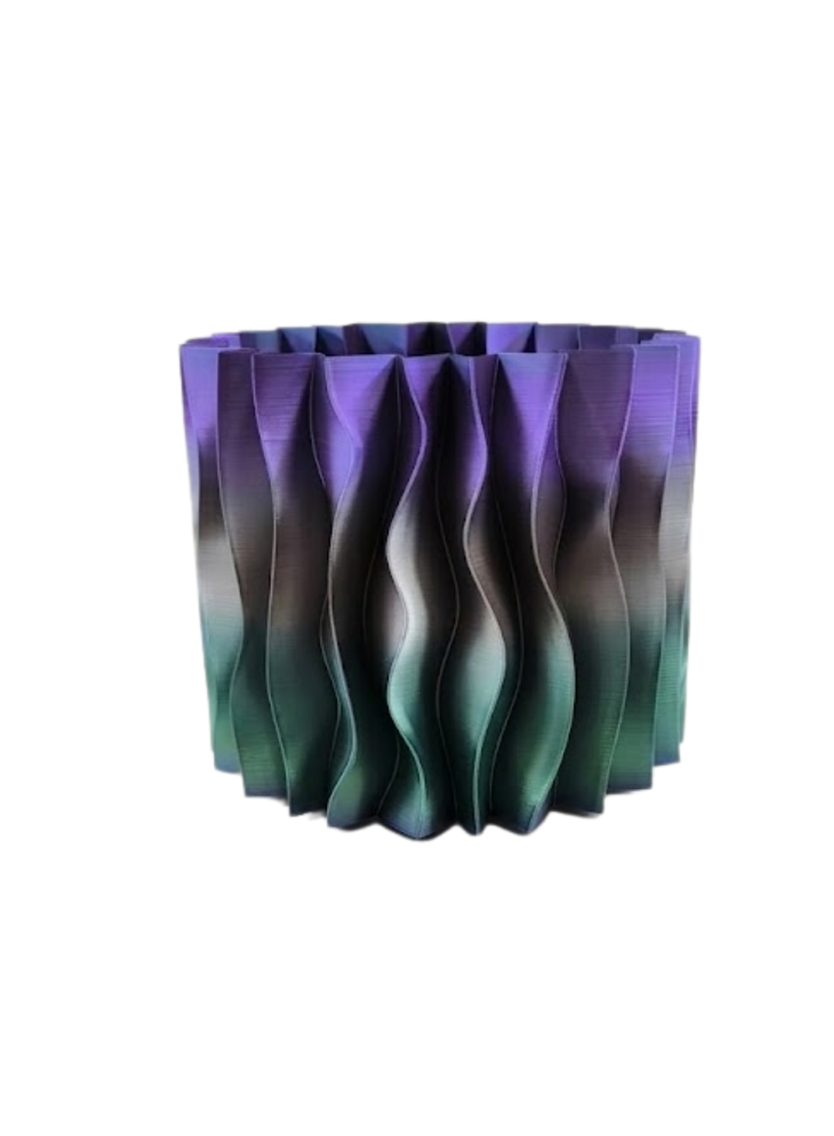 Modern Dalgalı Yüzey Tasarımlı Mor 3D Dekoratif Saksı Vazo