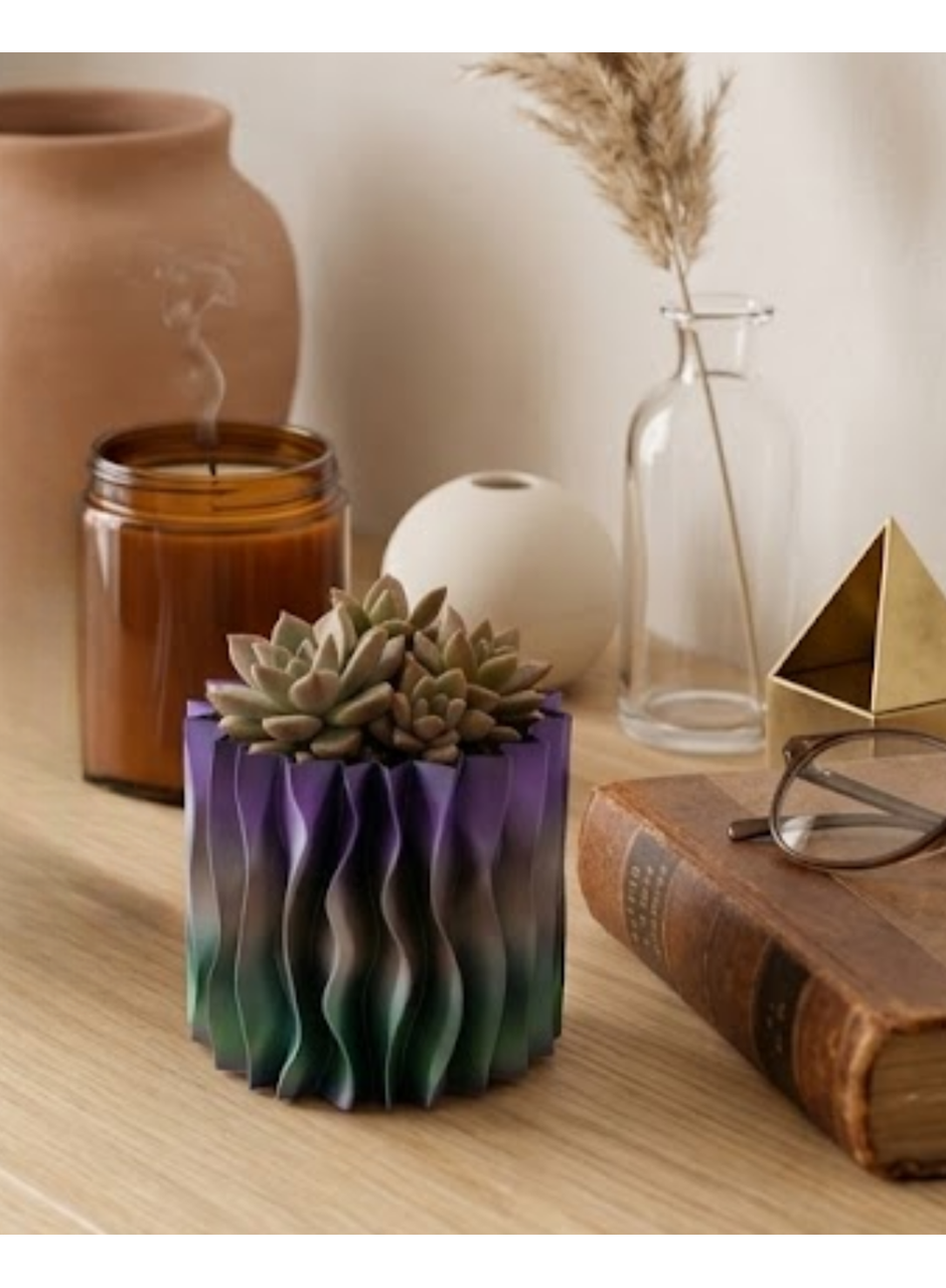 Sanatsal Dalga Desenli Mor 3D Baskı Dekoratif Vazo Ev Dekorasyonu