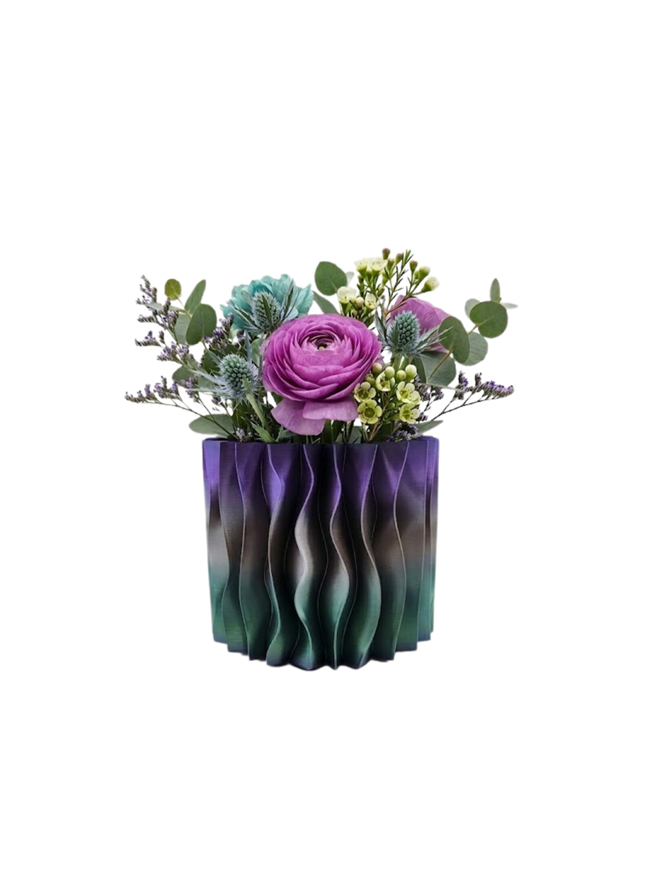 Sanatsal Dalga Desenli Mor 3D Baskı Dekoratif Vazo Ev Dekorasyonu