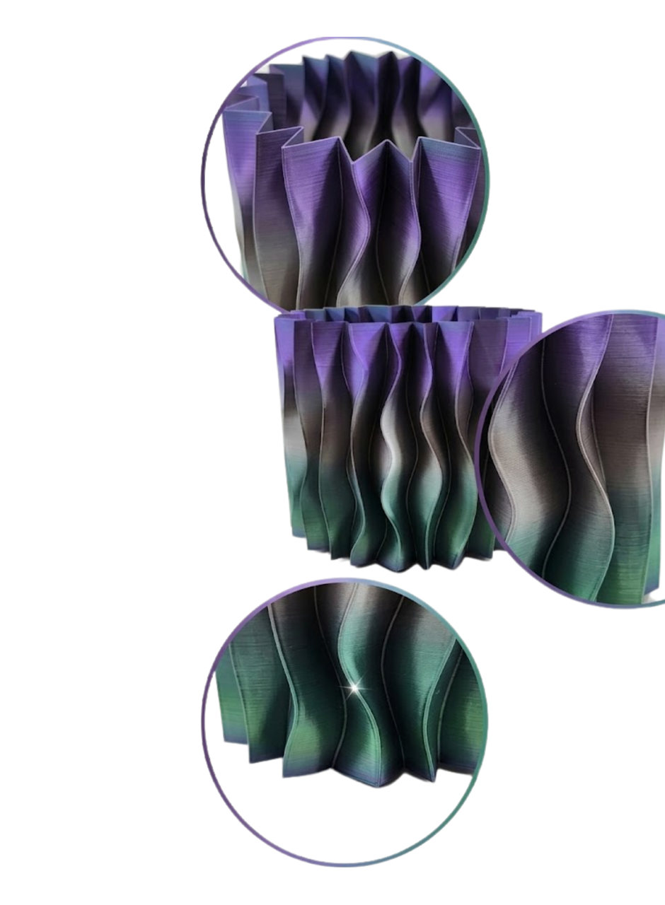 Estetik Dalga Formlu Mor 3D Baskı Dekoratif Vazo Modern Ev Aksesuarı