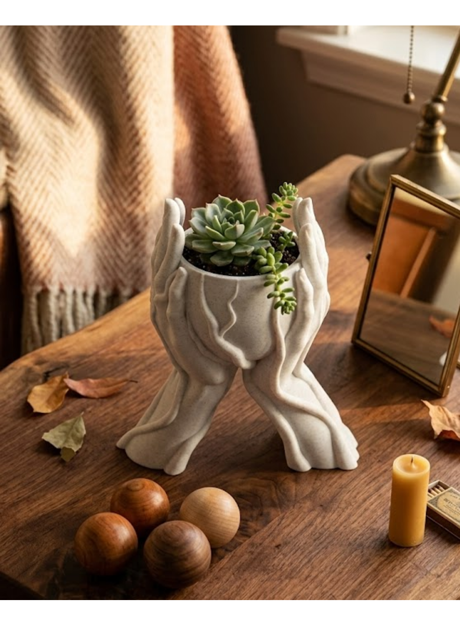 Minimalist El Tasarımlı Dekoratif 3D Saksı Vazo Modern Masa Dekoru