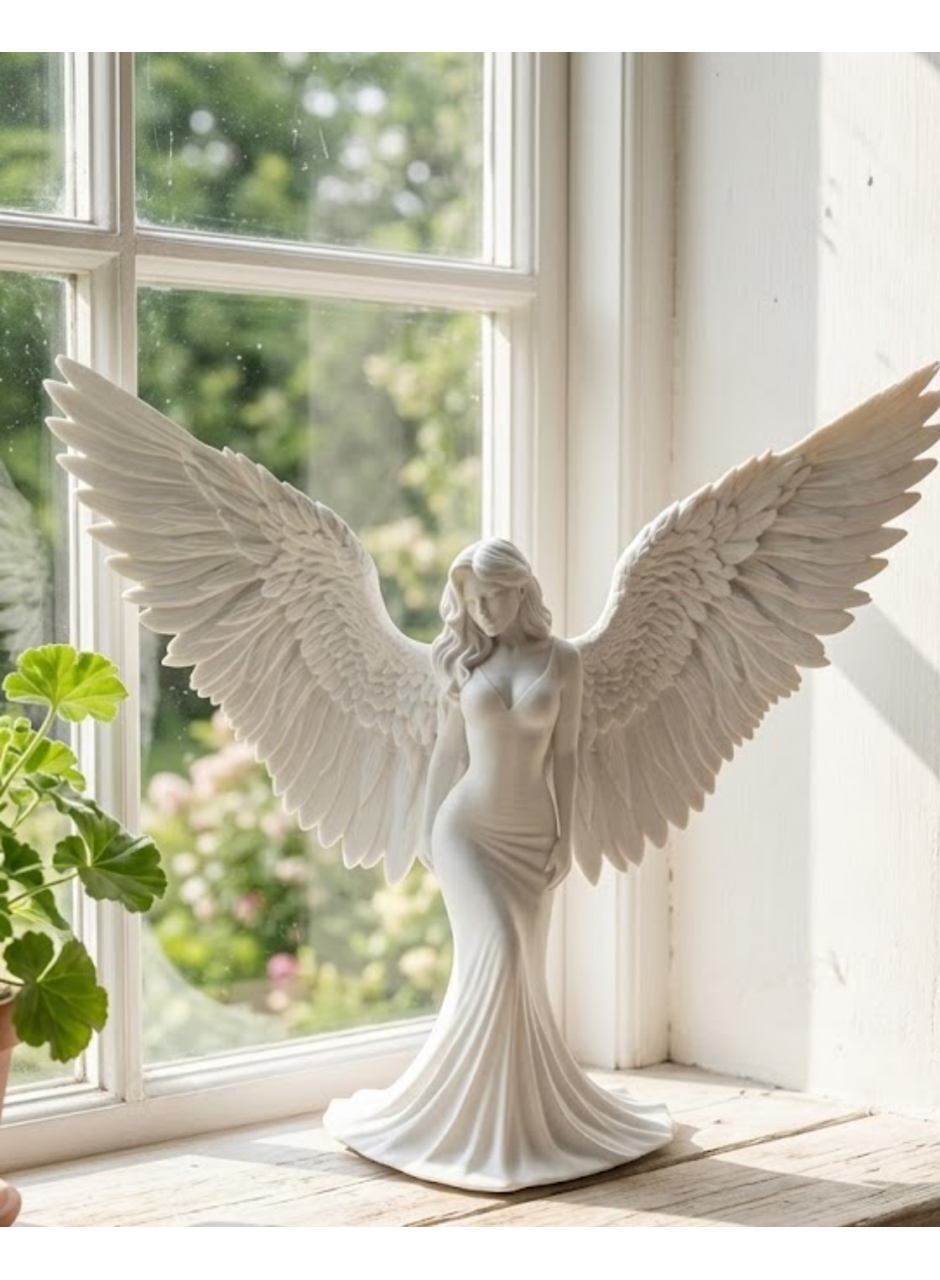 Sanatsal Melek Heykeli Kanatlı Kadın Figürlü 3D Dekoratif Biblo