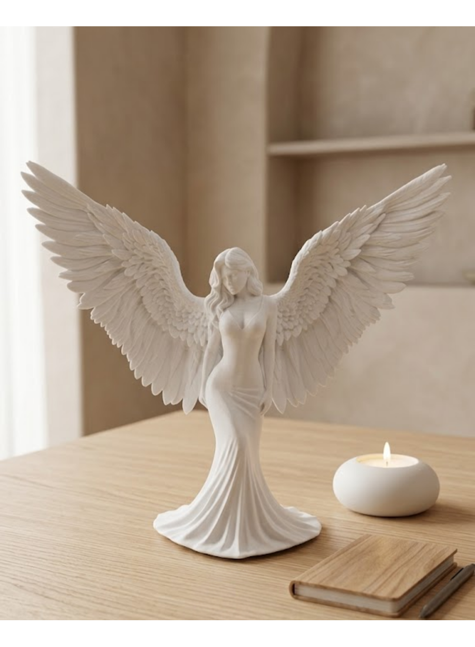 Estetik Melek Kadın Figürlü 3D Dekoratif Biblo Modern Salon Dekoru