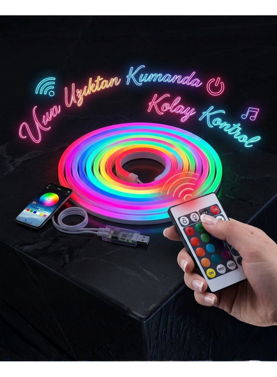 3 Metre RGB Akıllı Neon LED Şerit Işık Telefon ve Kumanda Kontrollü Ambiyans Aydınlatma