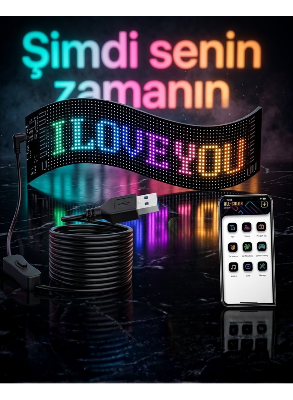 60 cm LED Matrix Panel 16x96 Piksel Bluetooth Kontrollü RGB Kayan Yazı Ekranı