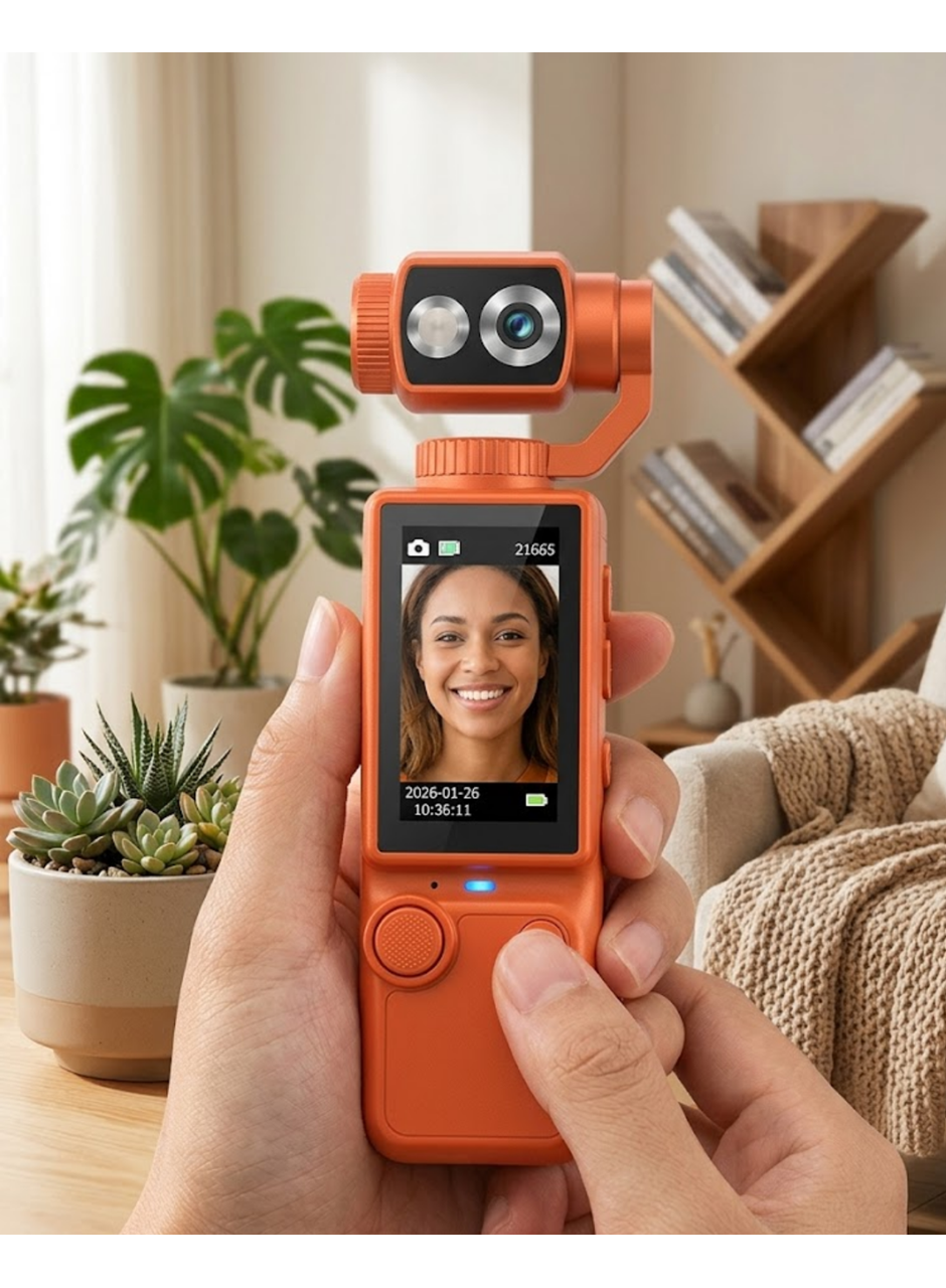 Taşınabilir 4K Gimbal Kamera 180 Derece Döner Lens Stabil Video Çekim Özellikli